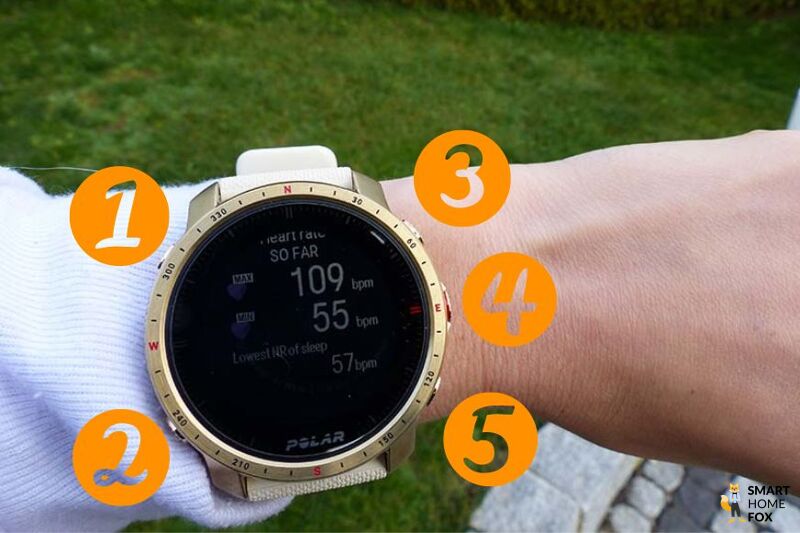 Man sieht die seitlichen Tasten der Polar Grit X Pro.